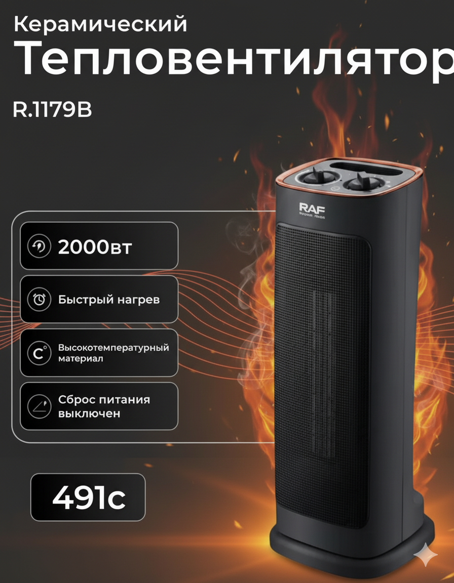 Керамический тепловентилятор RAF R.1179B (2000 Вт)